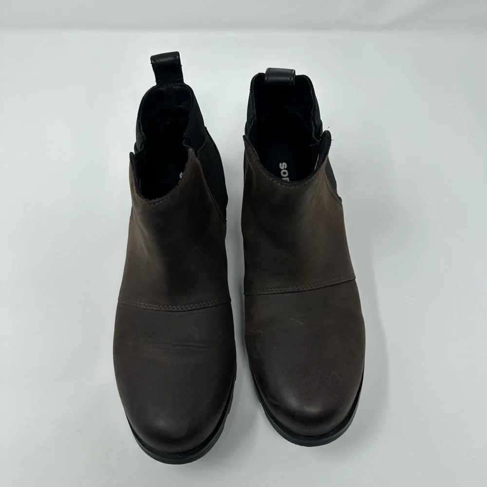 Sorel Womens Size 7 .5 Emelie Chelsea Boots Quarry Black Leather Waterproof Shoe - Picture 8 of 12